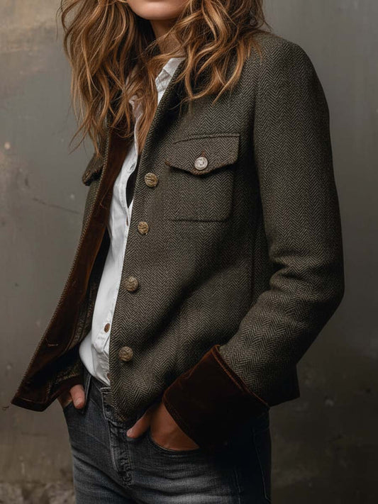 HONORINE | BLAZER VINTAGE DE ESPIGA CON RIBETES EN CONTRASTE