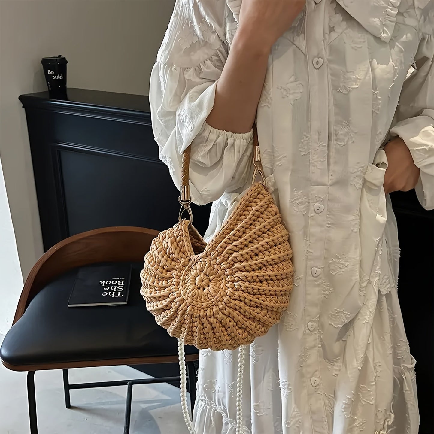 TEA | BOLSO GRANDE TRENZADO CON CORREA DE CADENA - CAMEL