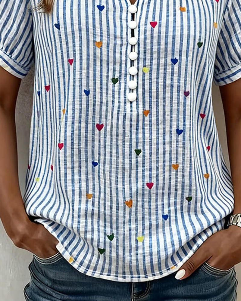 BLUSA MANGAS ABULLONADAS RAYAS CORAZÓN