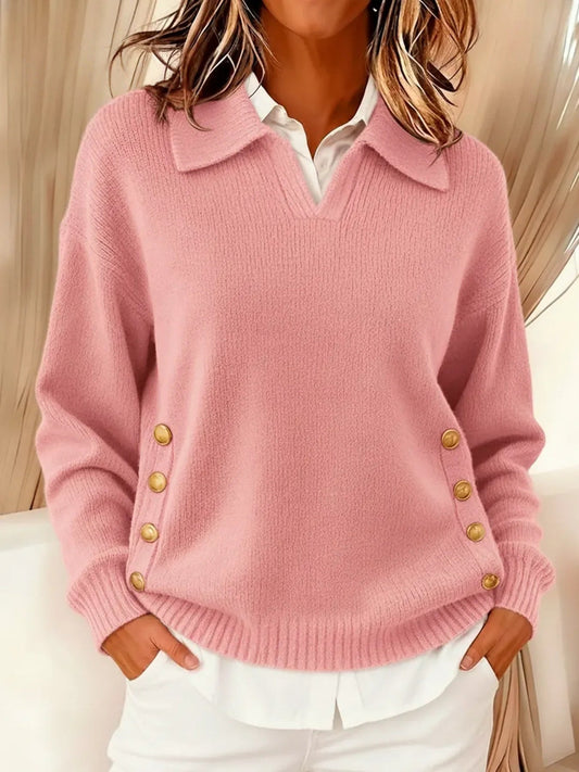 DARIA LORENA | JERSEY CON CUELLO POLO Y BOTONES DORADOS AVELINE