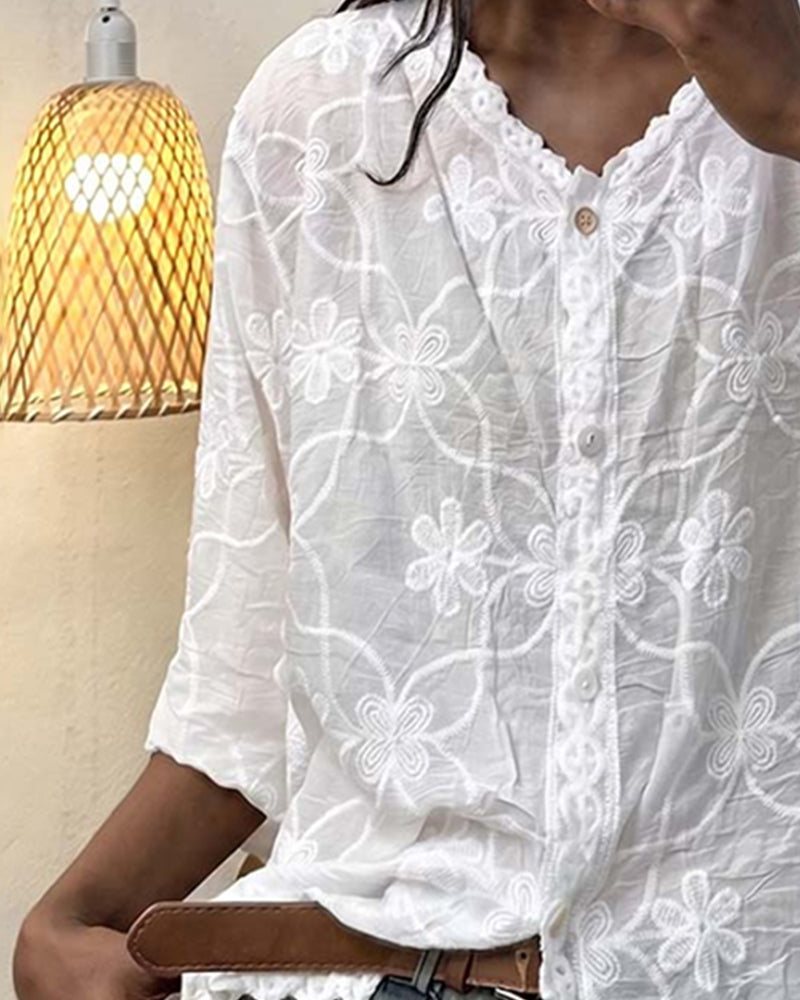 BLUSA ENCAJE MANGA TRES CUARTOS