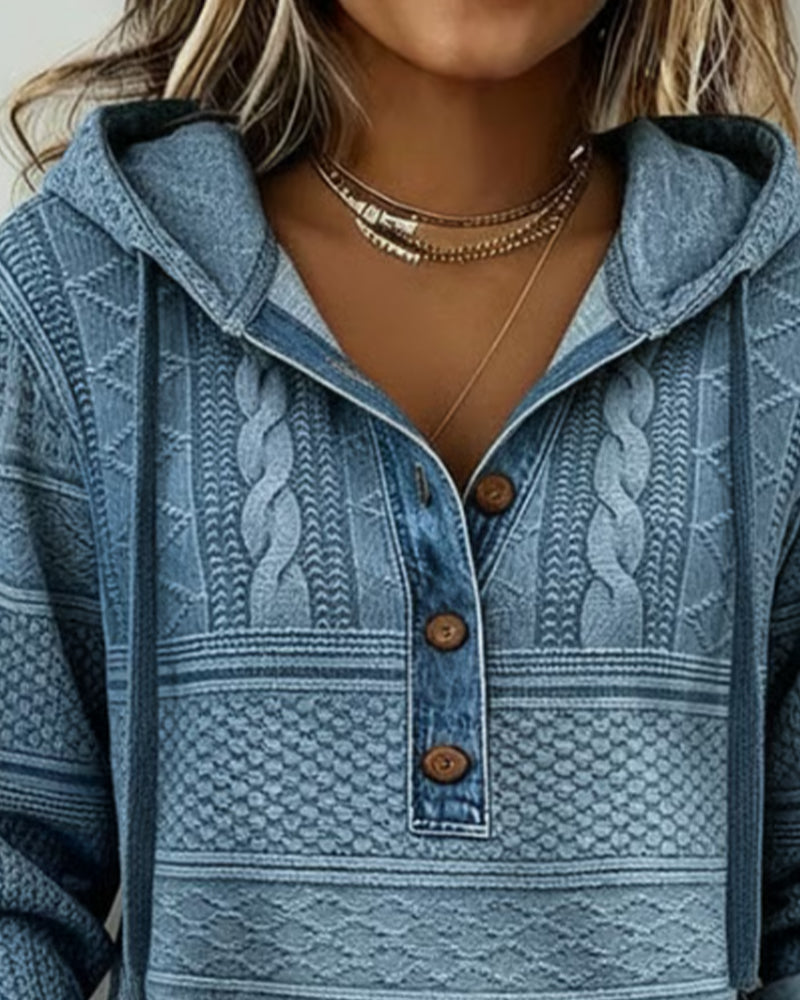 SUDADERA CON CAPUCHA DE DENIM CON ESTAMPADO TRENZADO Y DETALLES PATCHWORK