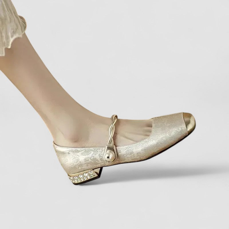 CAMILLE | ZAPATOS MERCEDITAS SATINADOS CON TACÓN JOYA
