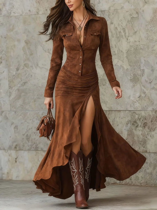 MIREIA | VESTIDO LARGO ASIMÉTRICO CON BOTONES