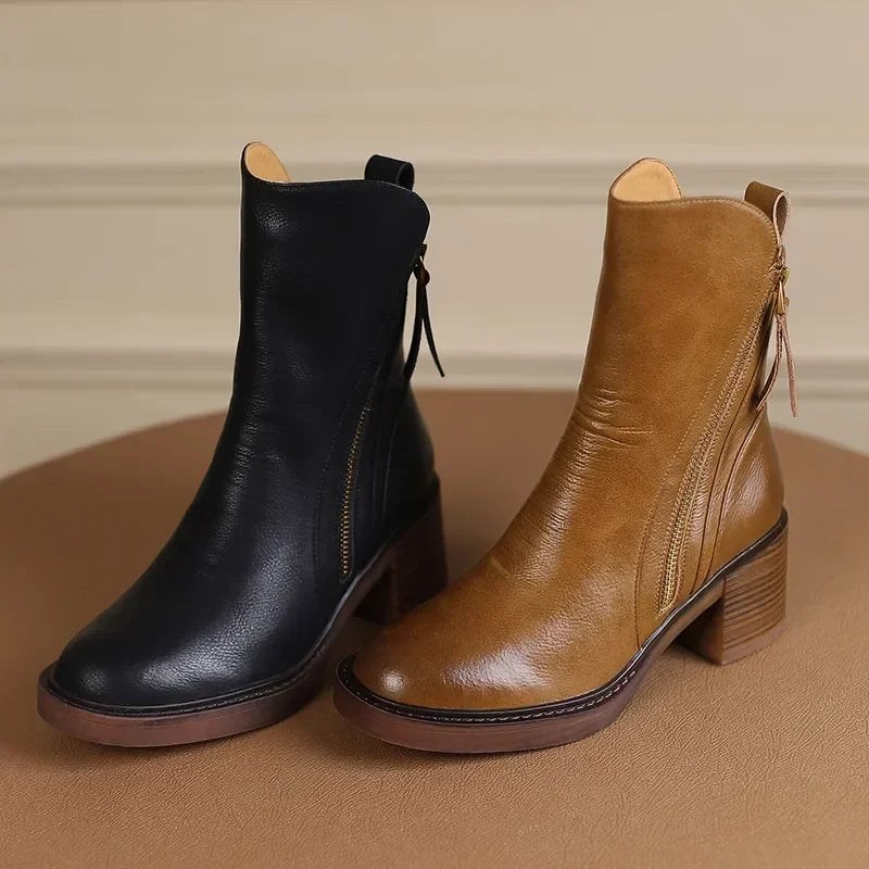 CLARA | BOTINES RETRO CON TACÓN ANCHO Y CREMALLERA