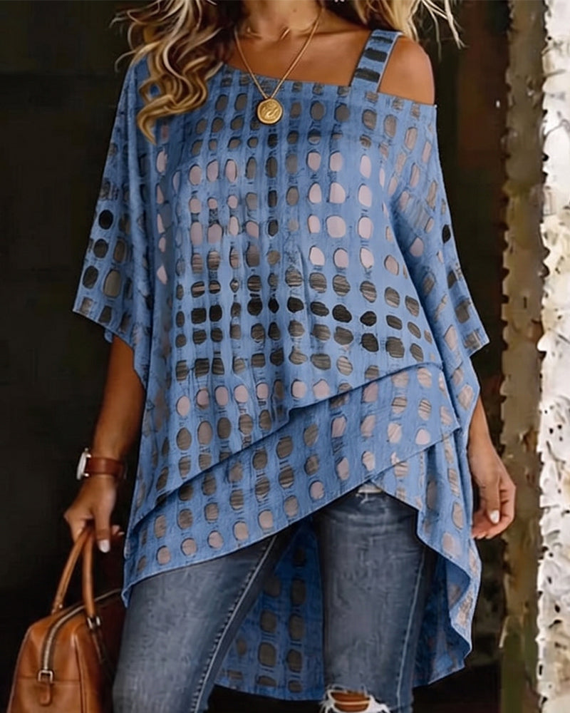 BLUSA ESTAMPADO LUNARES UN HOMBRO ASIMÉTRICA