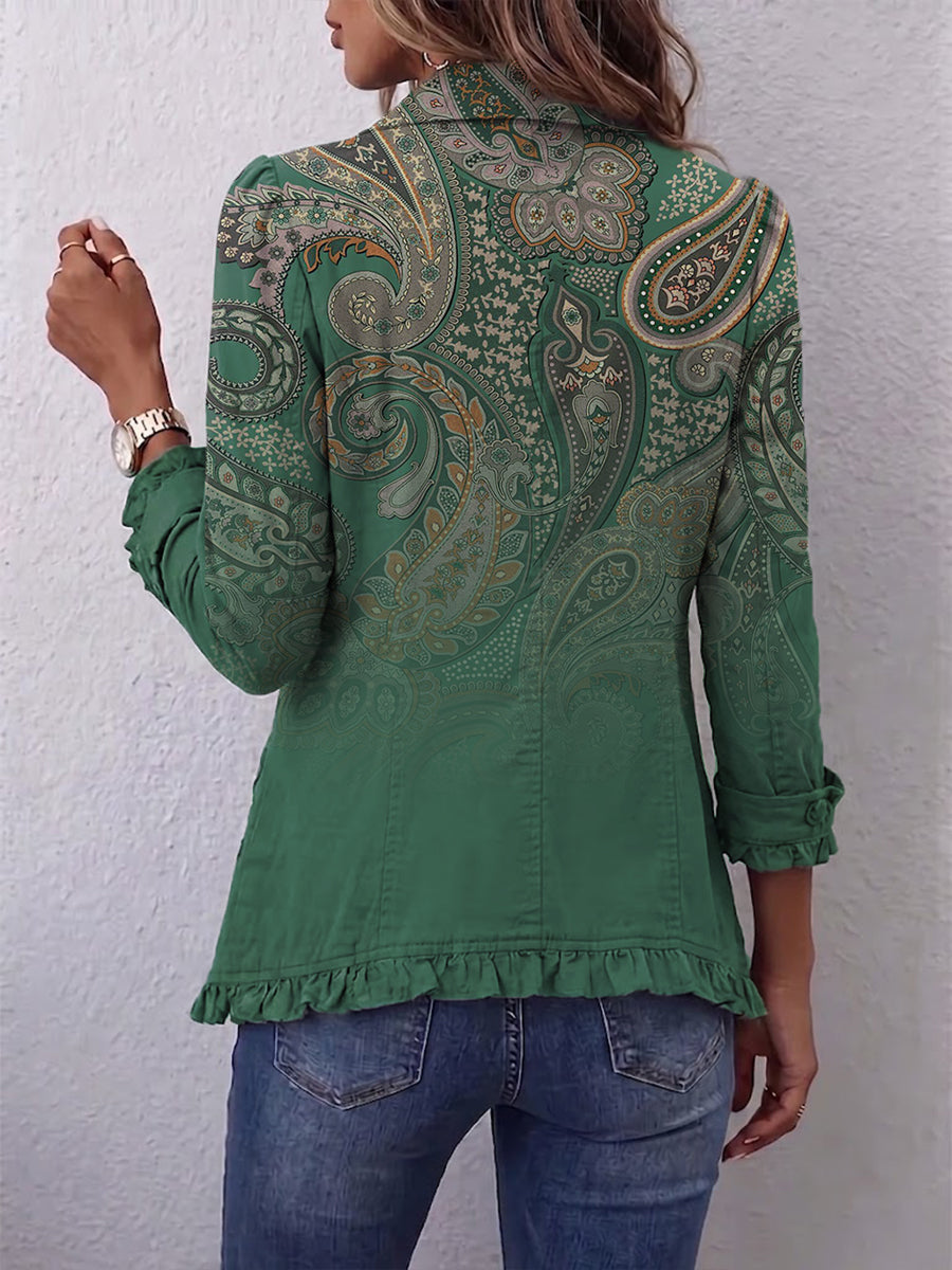 JACINTA | CHAQUETA CACHEMIRA VERDE CON VOLANTES