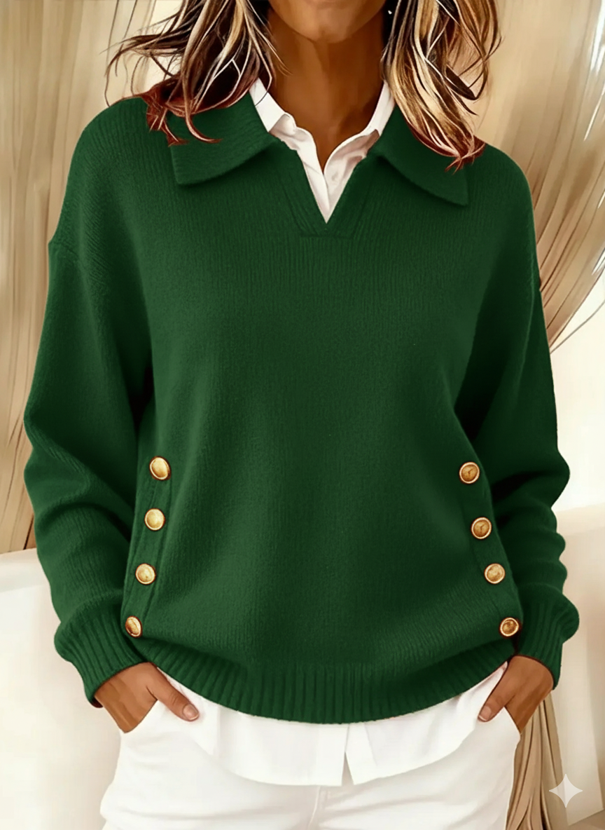 DARIA LORENA | JERSEY CON CUELLO POLO Y BOTONES DORADOS AVELINE