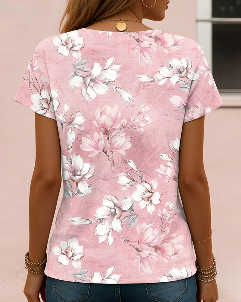 TOP MANGA CORTA CUELLO REDONDO ESTAMPADO FLORAL