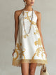 HÉLOÏSE | VESTIDO CORTO DE ENCAJE BLANCO CON MOTIVOS DORADOS