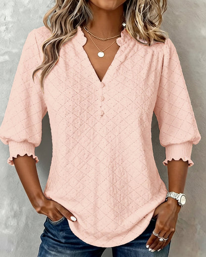 TOP CUELLO DE V ROMBOS MANGA CORTA