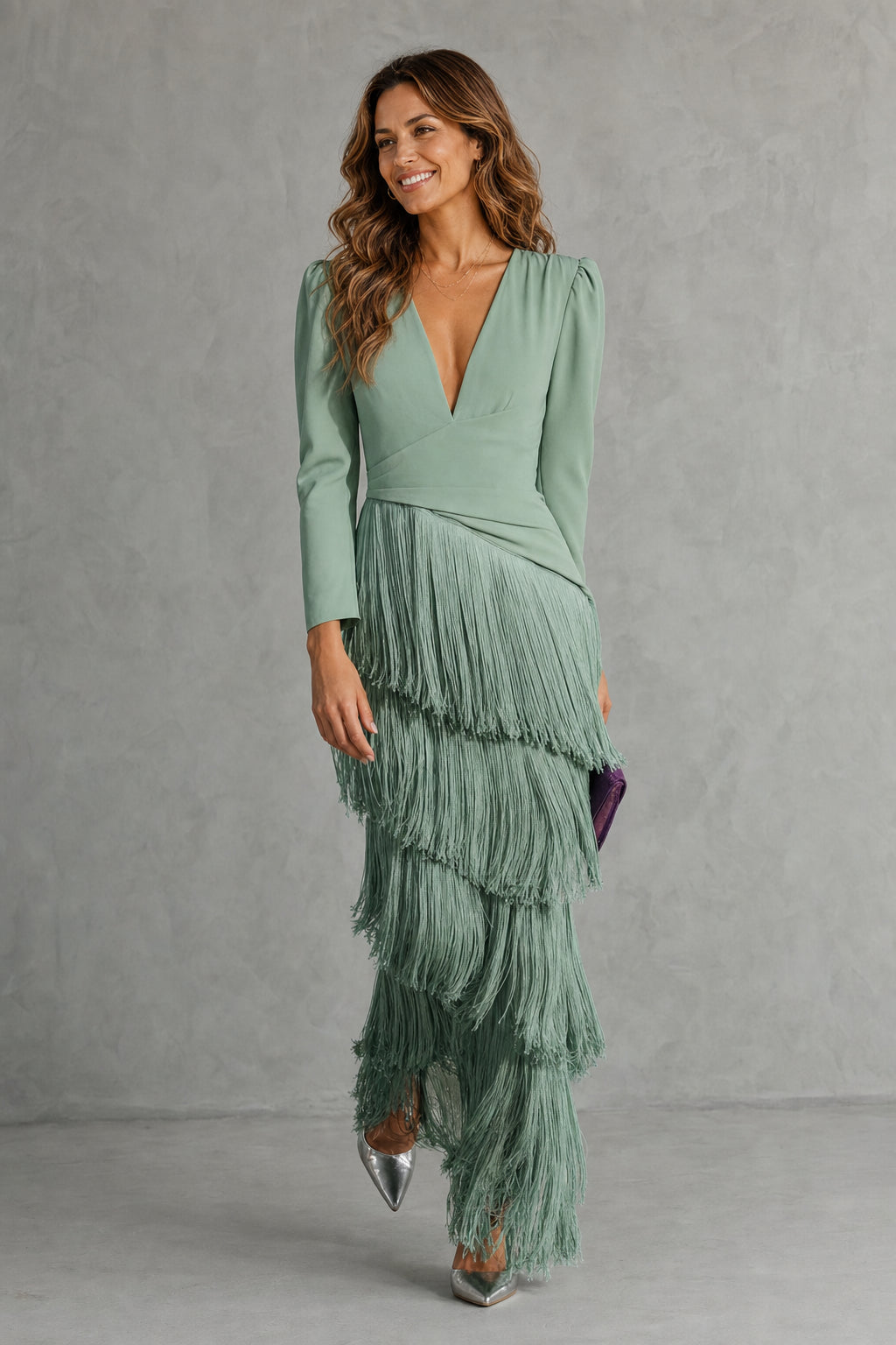 CLARA | VESTIDO MIDI ELEGANTE CON MANGAS DE FLECOS