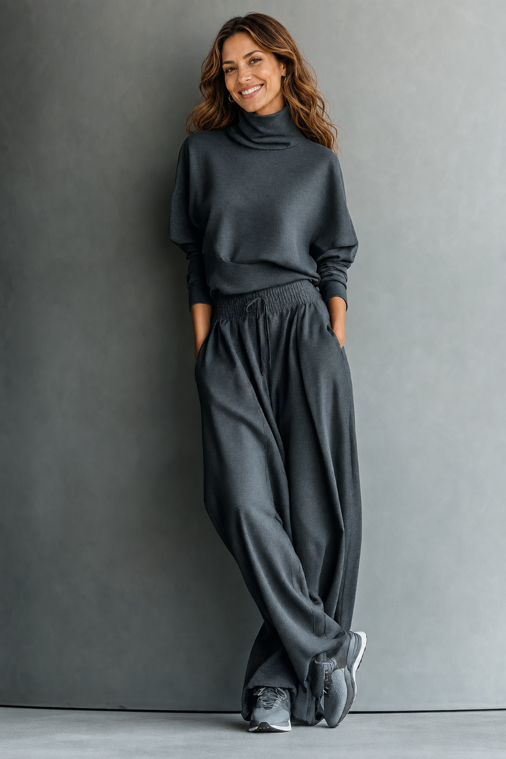 FÉLICITÉ | CONJUNTO DE PUNTO CON CUELLO ALTO Y PANTALÓN ANCHO