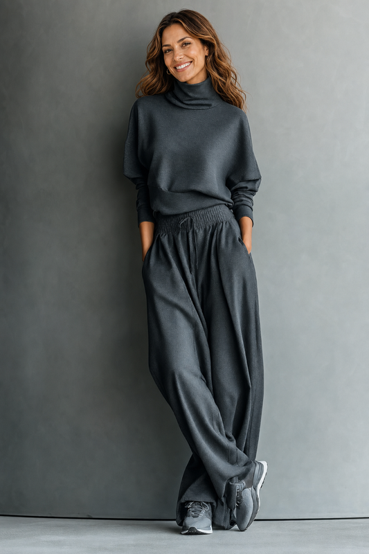 FÉLICITÉ | CONJUNTO DE PUNTO CON CUELLO ALTO Y PANTALÓN ANCHO