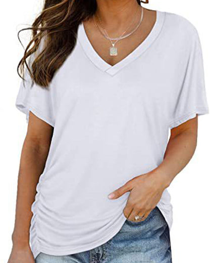 CAMISETA PLISADO LISO CUELLO DE V
