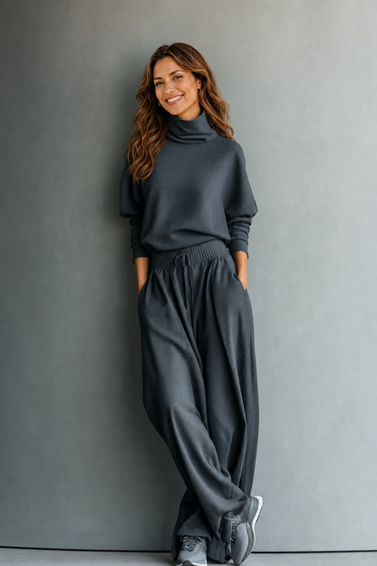 FÉLICITÉ | CONJUNTO DE PUNTO CON CUELLO ALTO Y PANTALÓN ANCHO