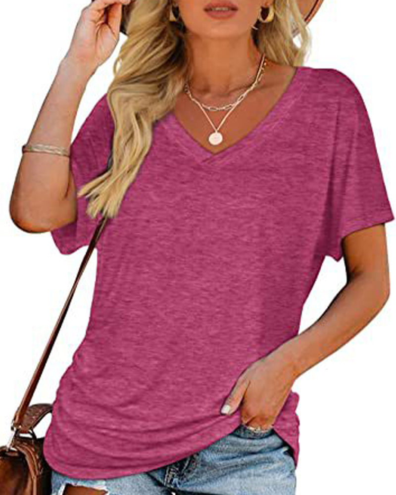 CAMISETA PLISADO LISO CUELLO DE V