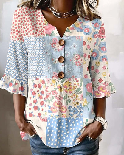 BLUSA MANGA CORTA ESTAMPADO FLORAL PATCHWORK