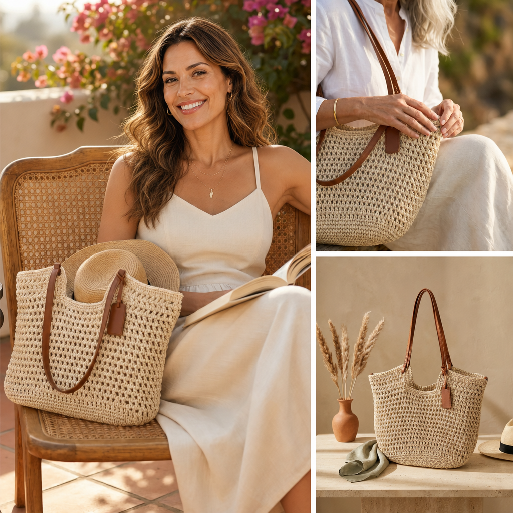 ALINA | BOLSO GRANDE TEJIDO A MANO EN CROCHÉ - BEIGE CLARO