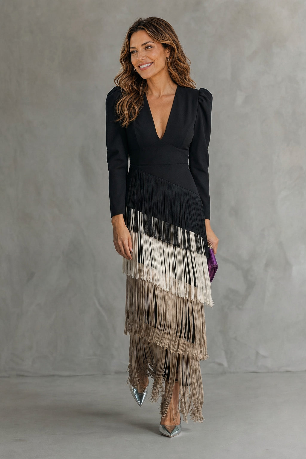 CLARA | VESTIDO MIDI ELEGANTE CON MANGAS DE FLECOS