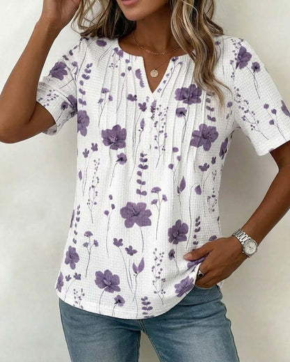 CAMISETA GOFRADO CUELLO DE V FLORAL