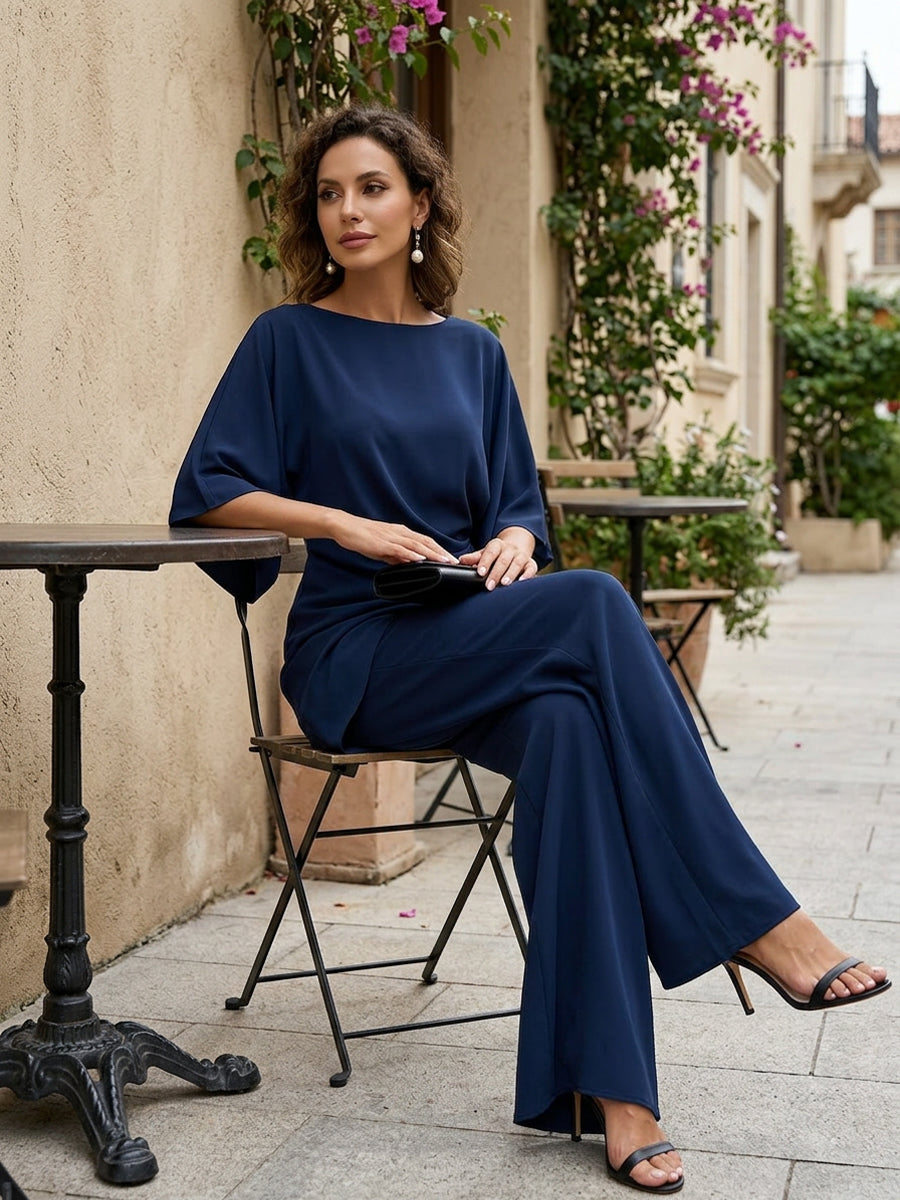 GABRIELLA | CONJUNTO DE BLUSA DRAPEADA Y PANTALONES ANCHOS