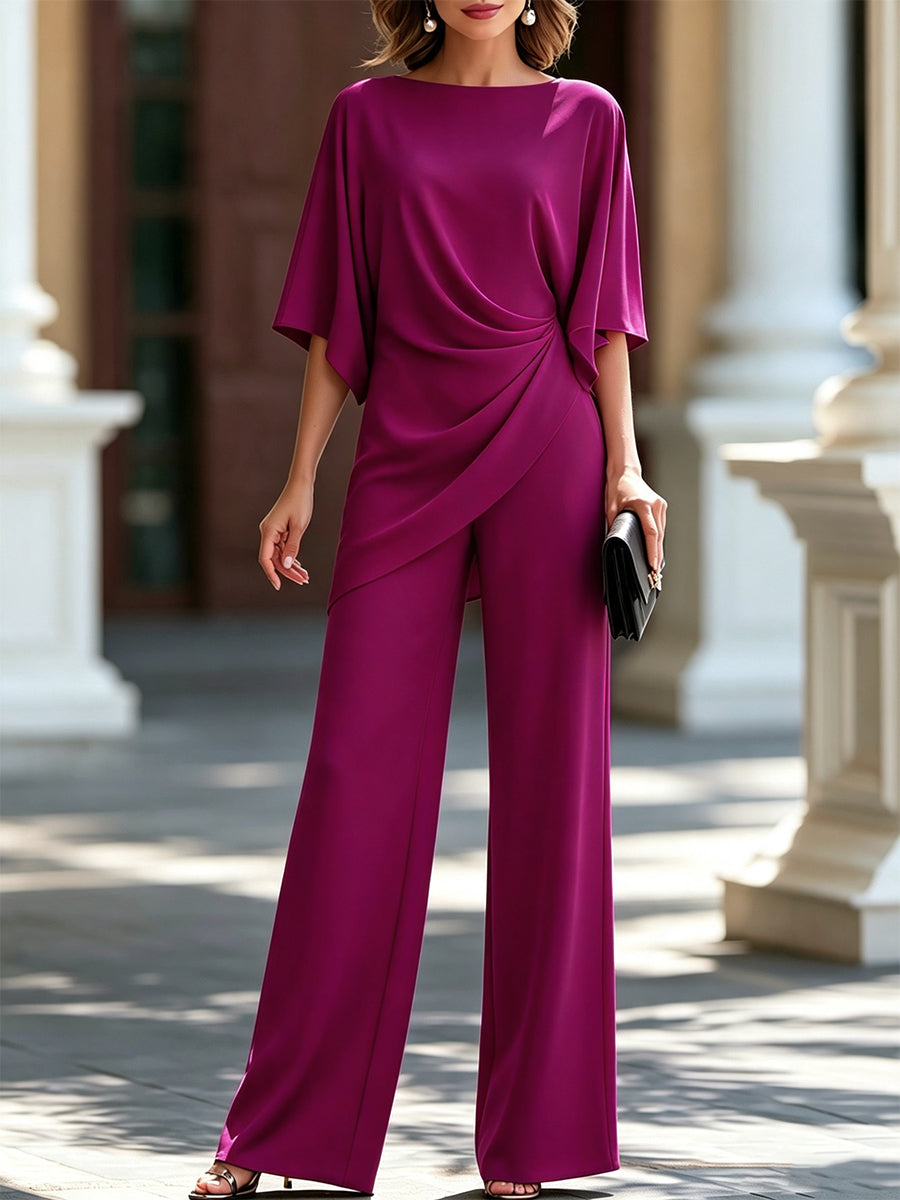 GABRIELLA | CONJUNTO DE BLUSA DRAPEADA Y PANTALONES ANCHOS