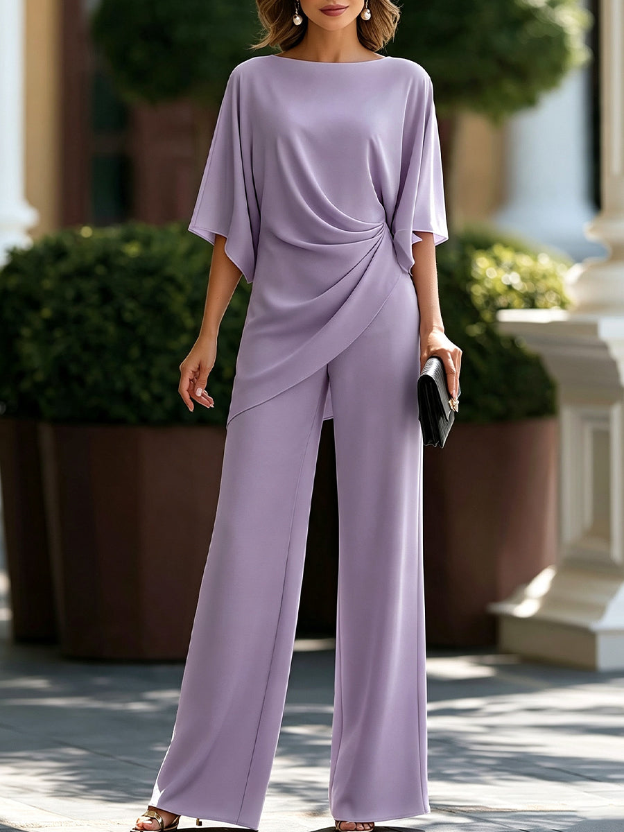 GABRIELLA | CONJUNTO DE BLUSA DRAPEADA Y PANTALONES ANCHOS