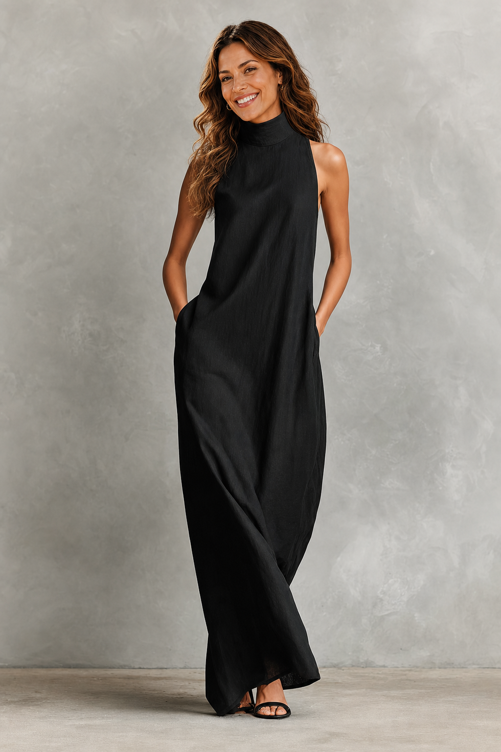 CARLAA | VESTIDO LARGO NEGRO MINIMALISTA