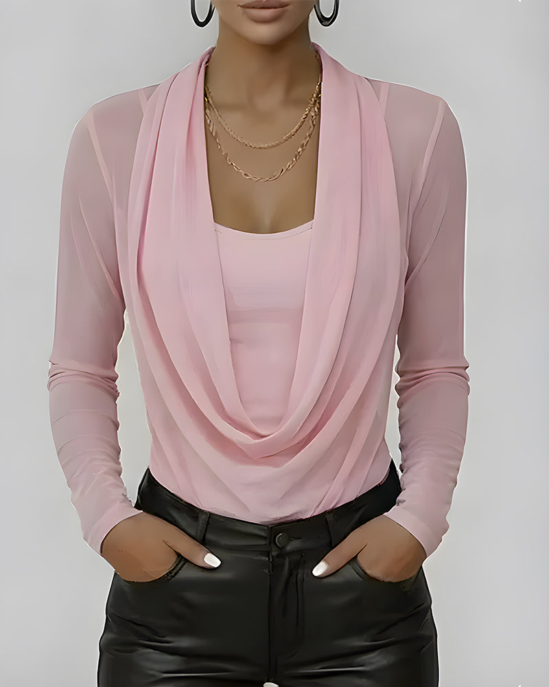 CONJUNTO PUNTO SUPERPUESTO CUELLO DRAPEADO MANGA LARGA DOS PIEZAS