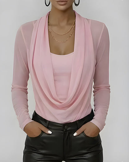 CONJUNTO PUNTO SUPERPUESTO CUELLO DRAPEADO MANGA LARGA DOS PIEZAS