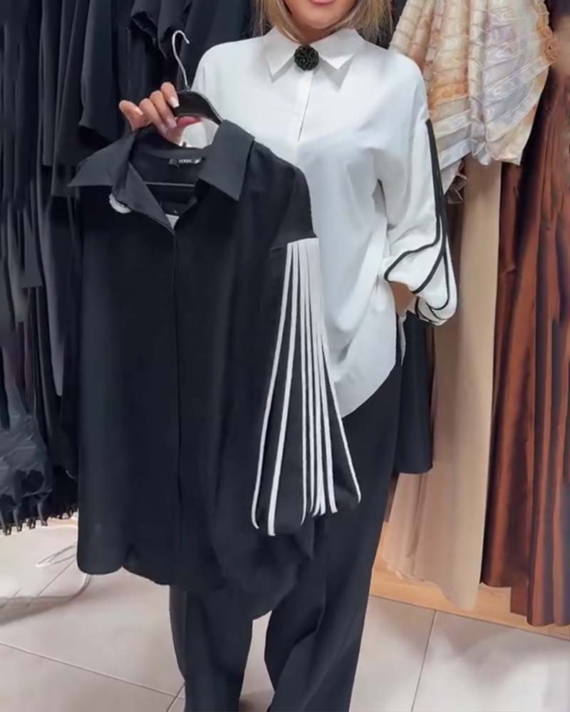 CAMISA CONTRASTE LÍNEA MANGA LARGA