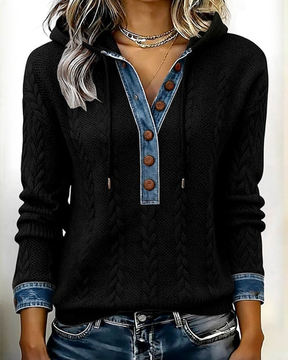 SUDADERA CON CAPUCHA CON CORTE DE COLOR Y BOTONES