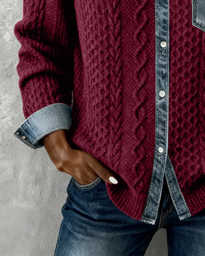 CAMISA MANGA LARGA CON PATCHWORK DENIM