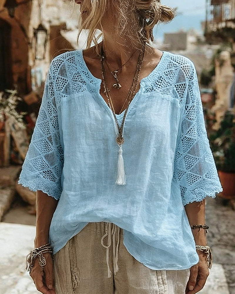 BLUSA LISA CON PANELES CUELLO DE V