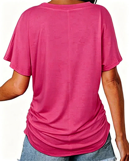 CAMISETA PLISADO LISO CUELLO DE V