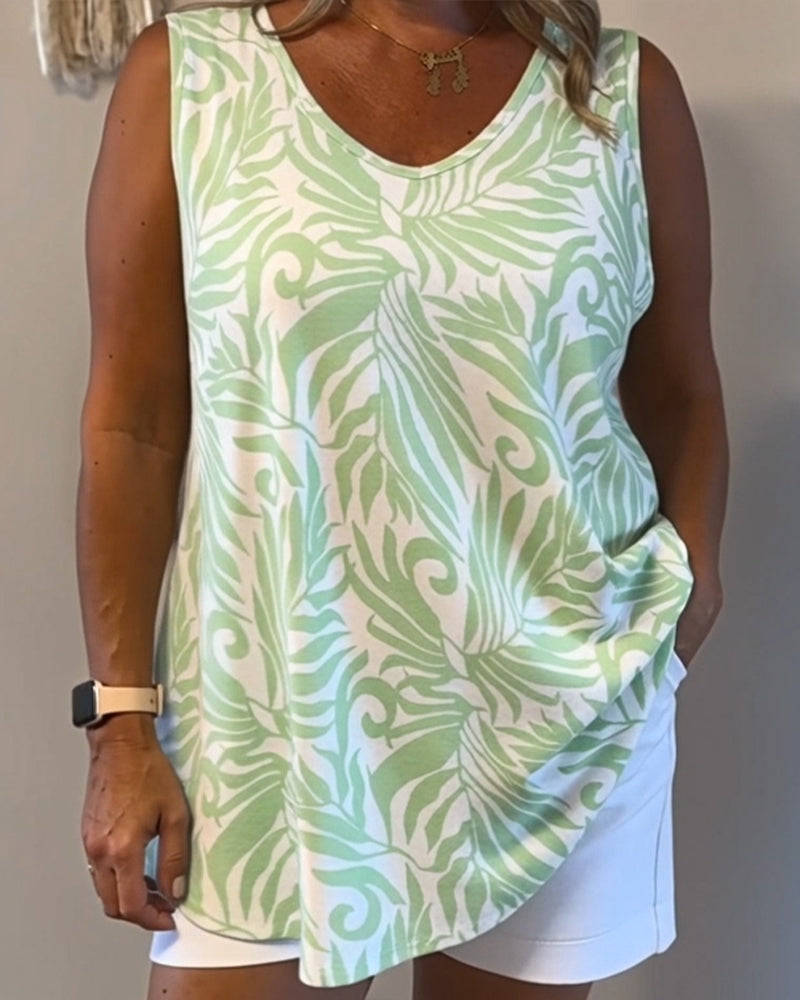TOPS DE TIRANTES CORTE HOLGADO ESTAMPADO VEGETAL