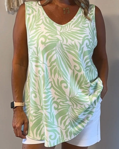 TOPS DE TIRANTES CORTE HOLGADO ESTAMPADO VEGETAL