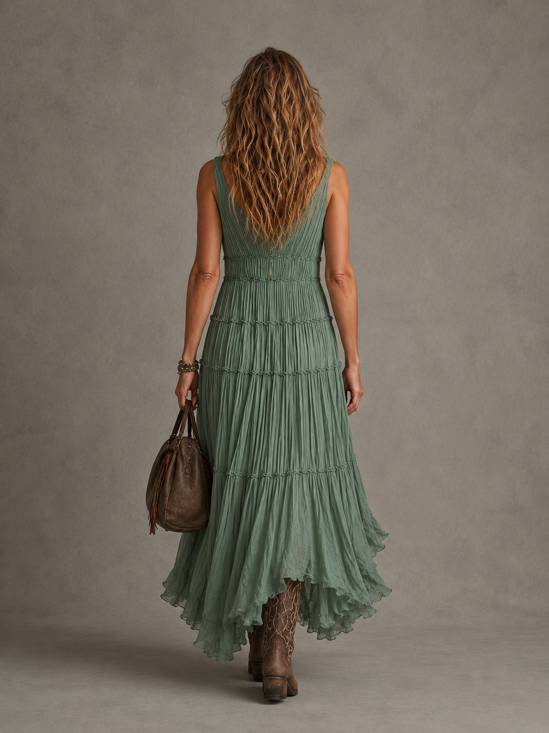 AVA | VESTIDO LARGO CON ESCOTE EN V FRUNCIDO