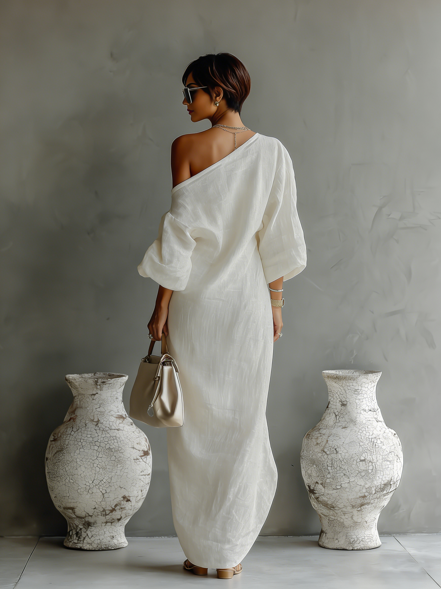 ISAURE | VESTIDO FLUIDO DE LINO CON HOMBROS DESCUBIERTOS