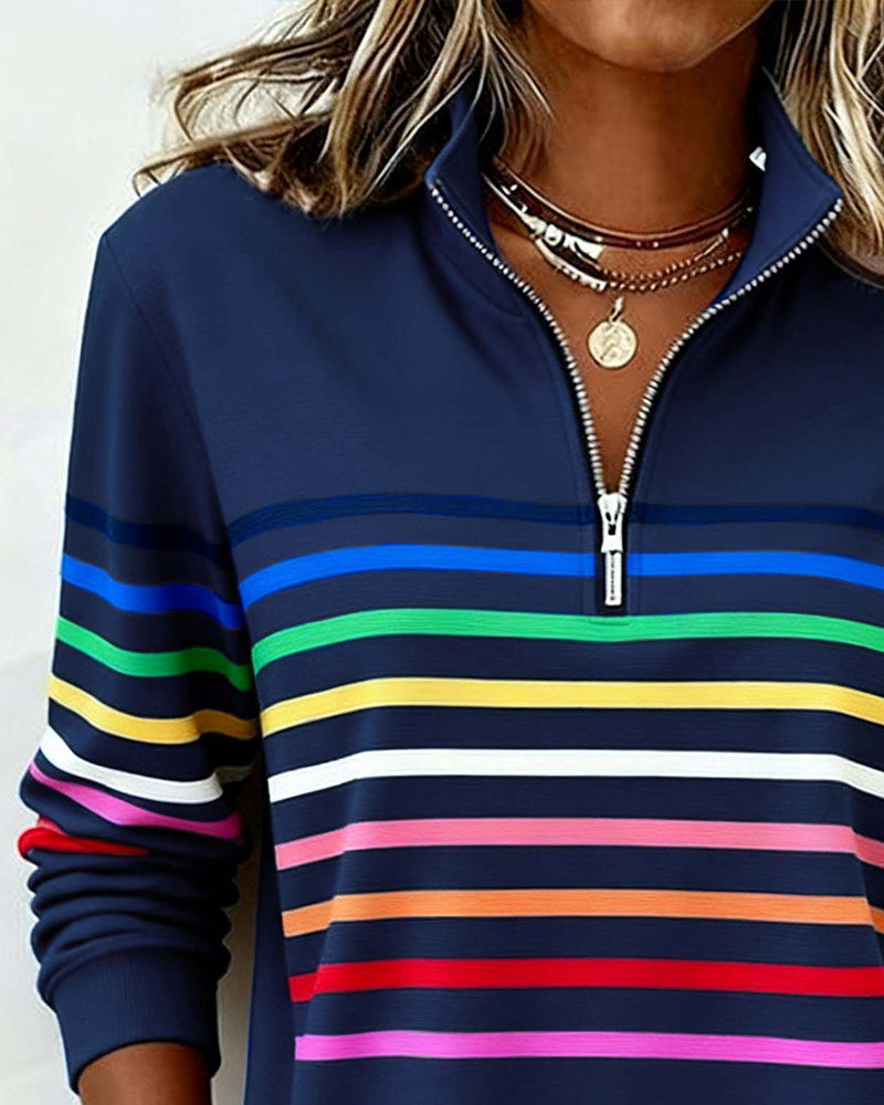 SUDADERA CON CUELLO CON CREMALLERA CON MITAD CON RAYAS ARCOÍRIS MODERNO