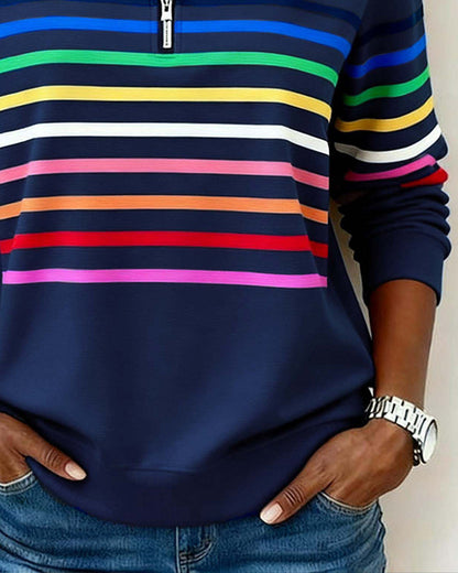 SUDADERA CON CUELLO CON CREMALLERA CON MITAD CON RAYAS ARCOÍRIS MODERNO