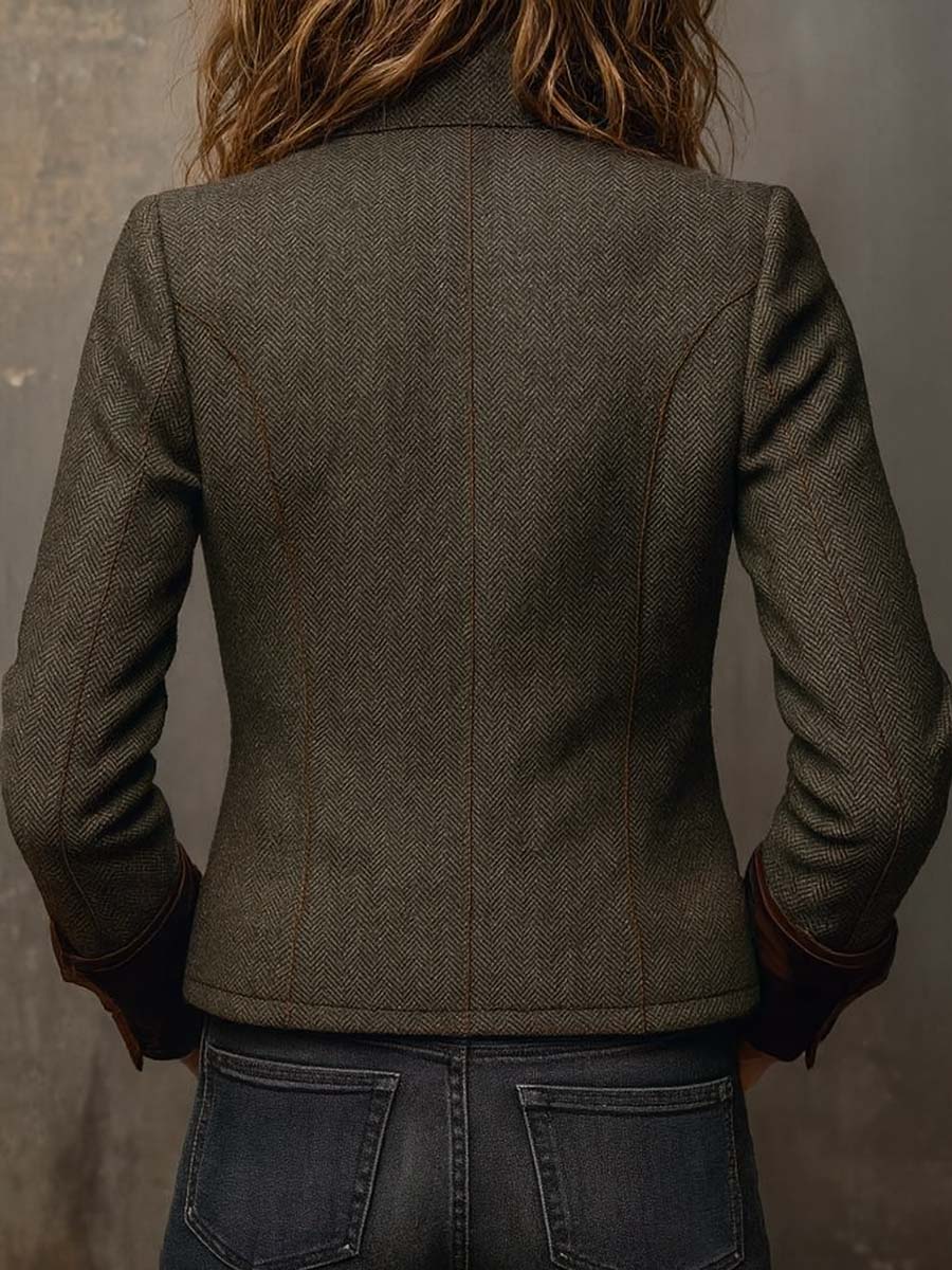 HONORINE | BLAZER VINTAGE DE ESPIGA CON RIBETES EN CONTRASTE
