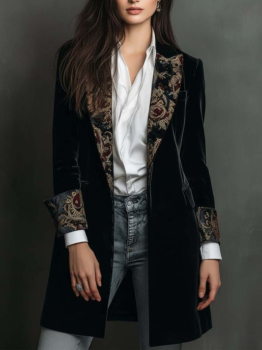LÉONTINE | BLAZER NEGRO ENTALLADO CON ESTAMPADO BARROCO