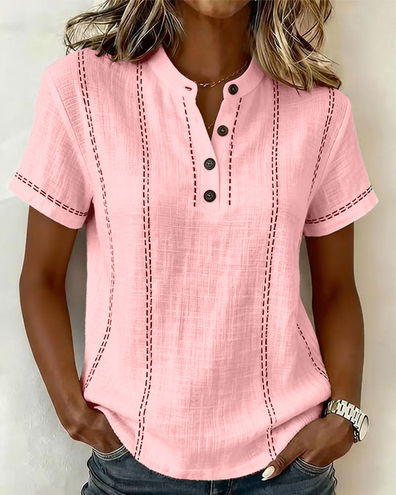 CAMISETA MODERNO CASUAL BOTÓN CUELLO DE V