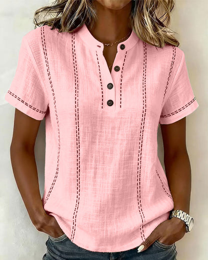 CAMISETA MODERNO CASUAL BOTÓN CUELLO DE V
