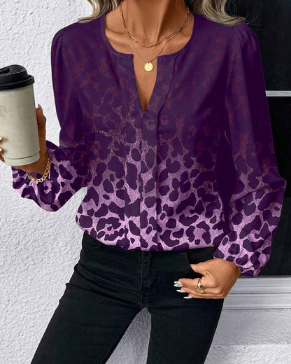CAMISA MANGA ABULLONADA DEGRADADO ESTAMPADO DE LEOPARDO