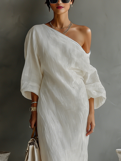 ISAURE | VESTIDO FLUIDO DE LINO CON HOMBROS DESCUBIERTOS