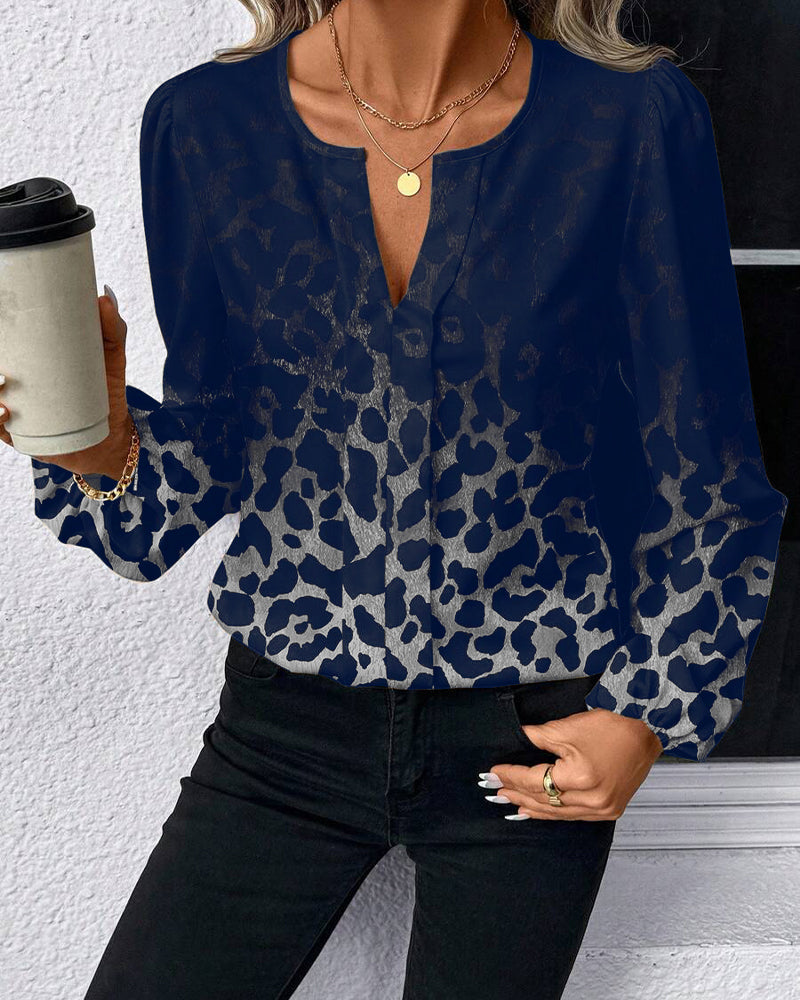 CAMISA MANGA ABULLONADA DEGRADADO ESTAMPADO DE LEOPARDO