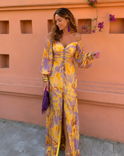 GREGORIA | VESTIDO LARGO FLORAL CON ESCOTE PRONUNCIADO